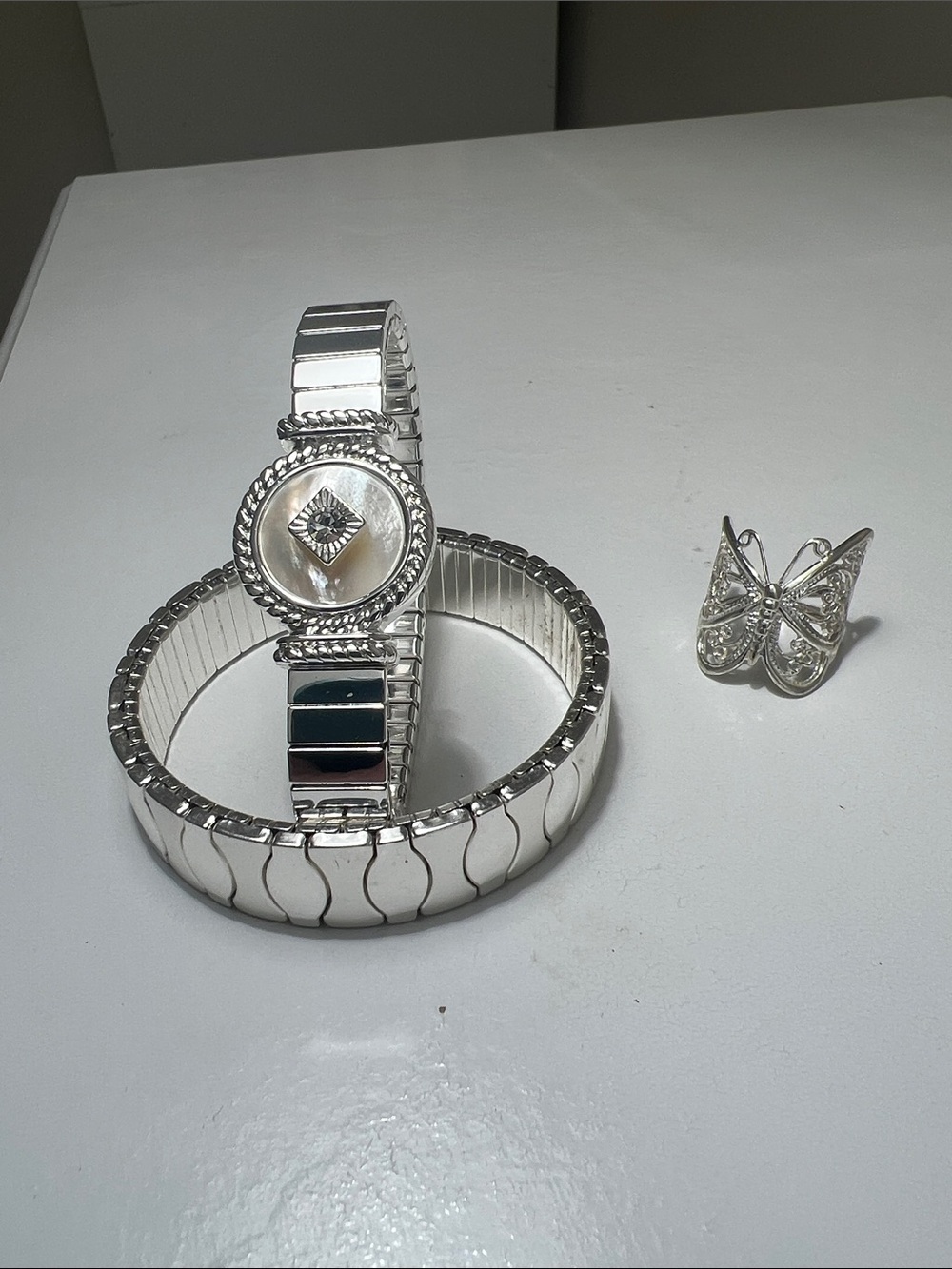 Vintage Silver Toned Bracelets and Butterfly Ring